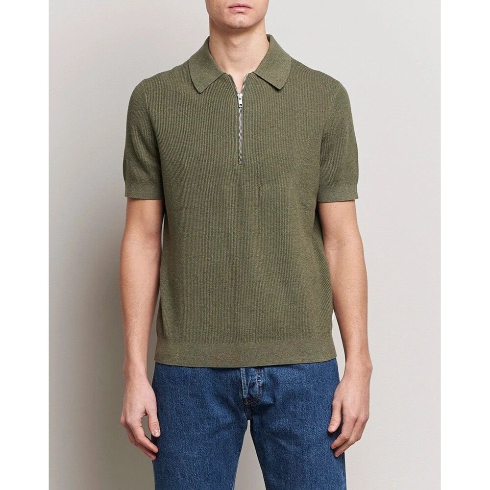 NN07 Polo Shirt Mens Large Green Quarter Zip Short Sleeve Knit HANSIE $185